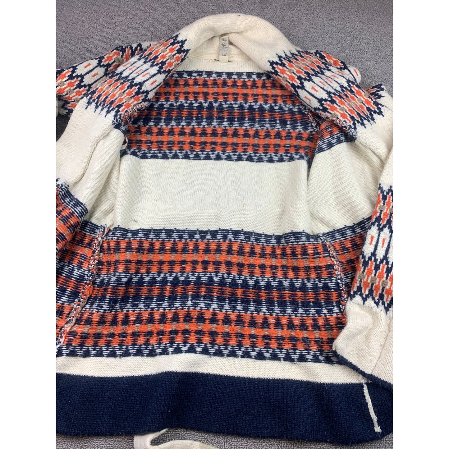 Lucky Brand Women Small White Multicolor Wool Blend Geometric Sweater Coat