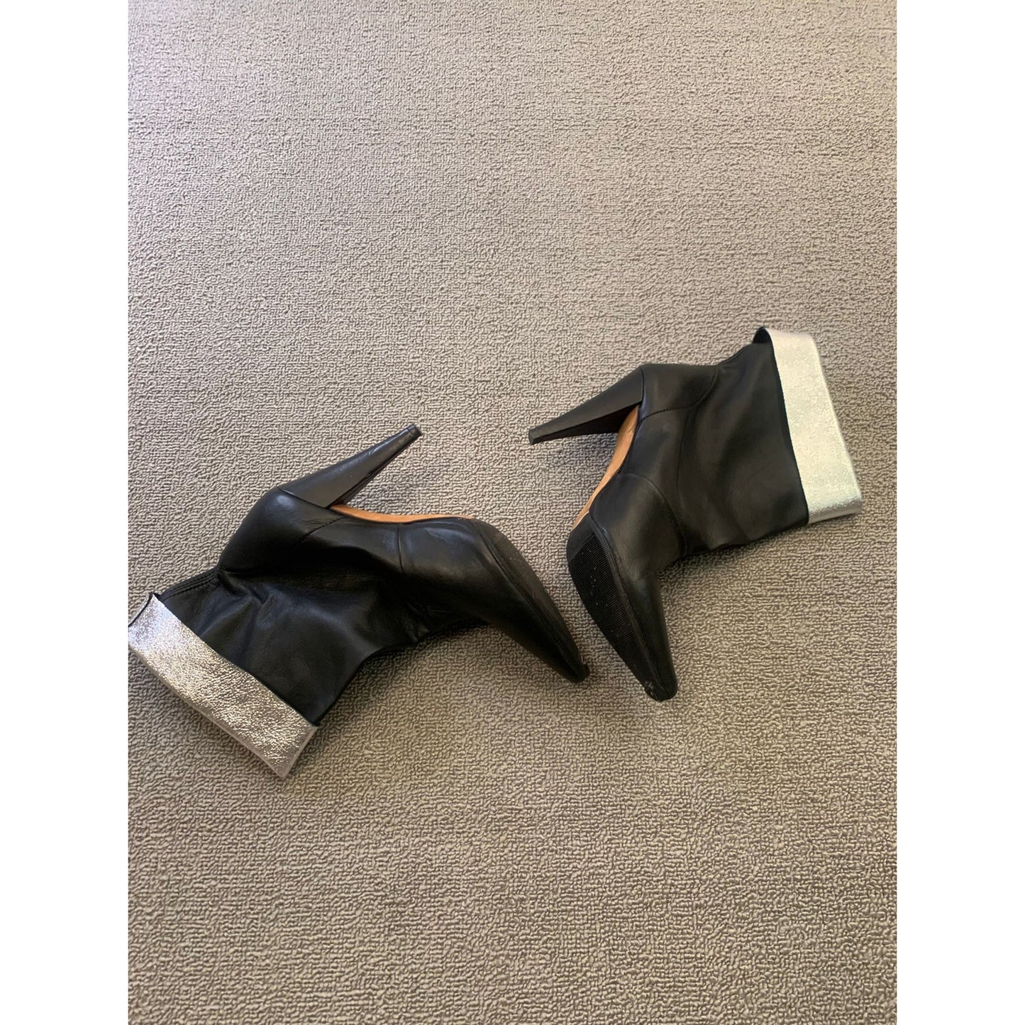 IRO Women Size 38 Black Silver Leather Ankle Boots