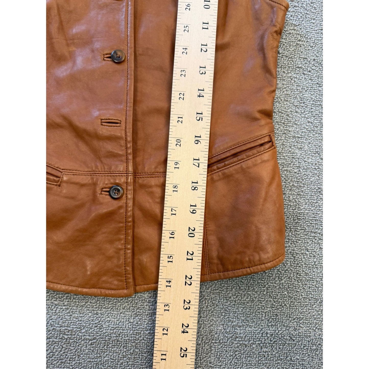 Dana Buchman 100% Leather Vest Women 2 Petite Brown Button Closure