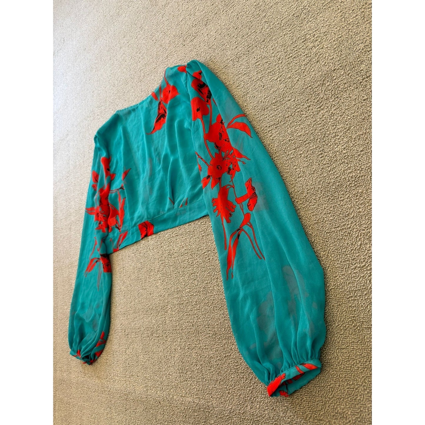 LUXXEL Turquoise Red Flower Set Size Small Flowey Skirt And Shirt