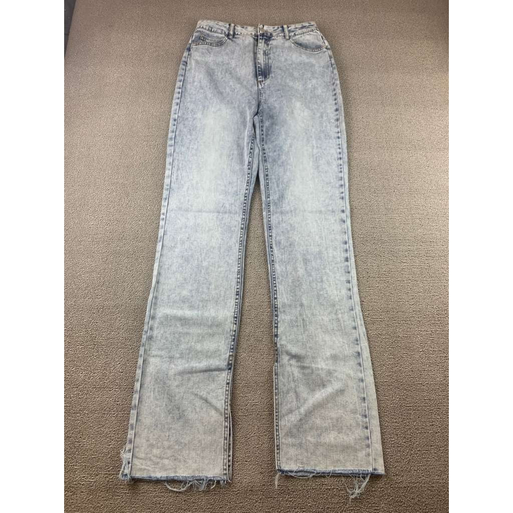 Emory Park Pants Women Size Medium Blue Jean 100% Cotton Split Hem