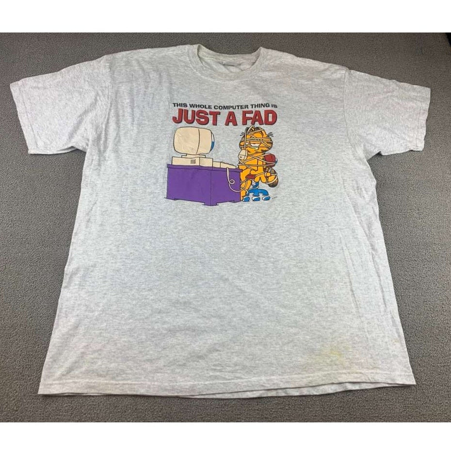 Garfield “Just a Fad” Graphic Tee Anvil 2XL Gray Y2K 90s/00s Double Stitch