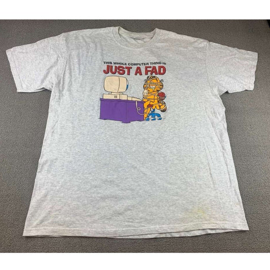 Garfield “Just a Fad” Graphic Tee Anvil 2XL Gray Y2K 90s/00s Double Stitch