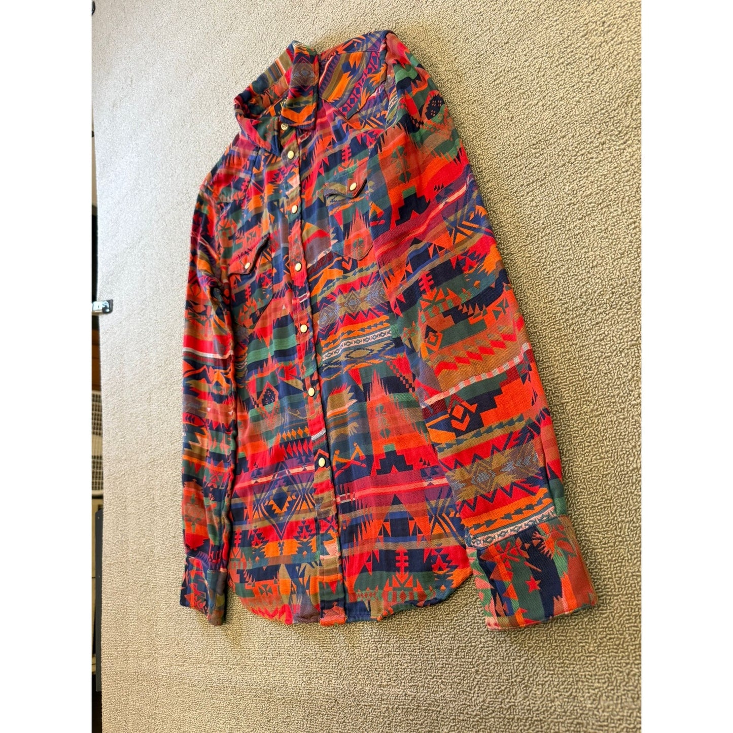 Polo Ralph Women Lauren Southwestern Aztec Navajo Western Shirt Large L Snap Button