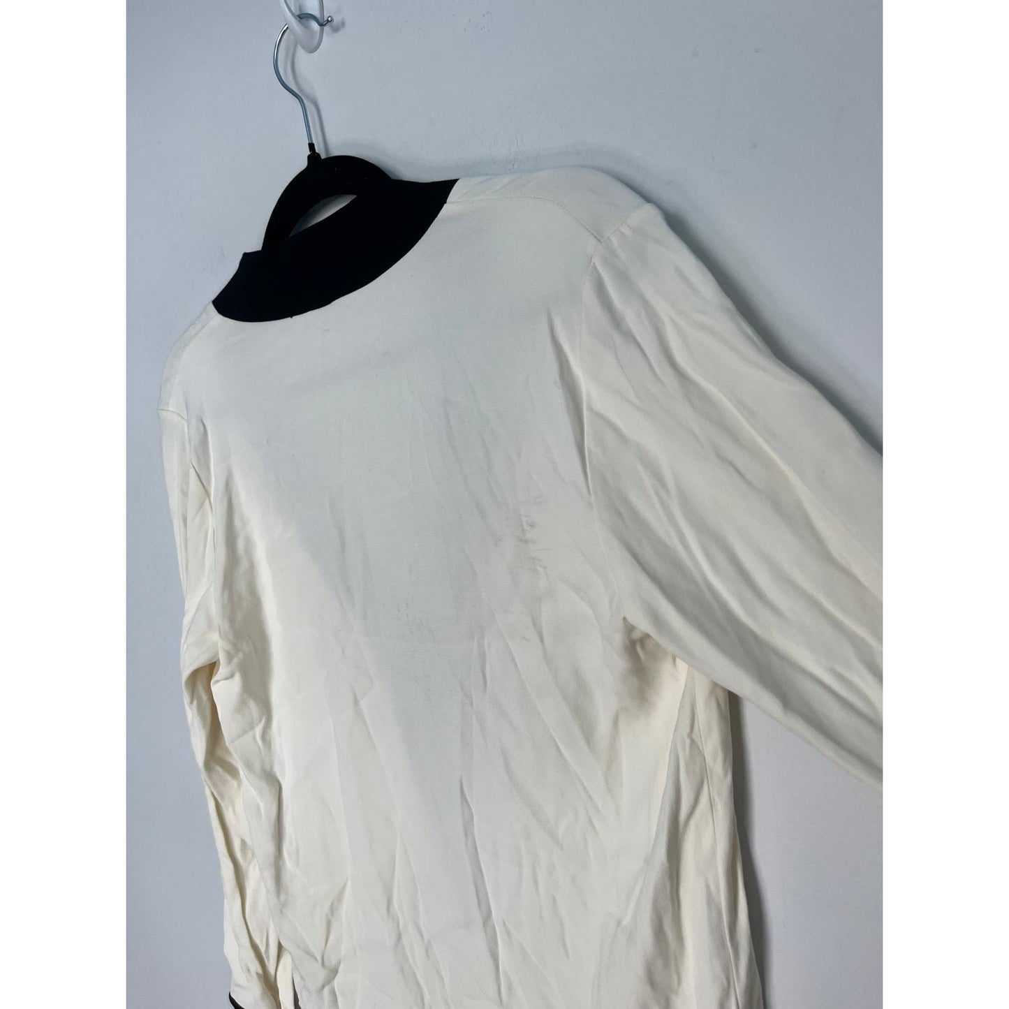 Alexis Contrast Trim Blouse Women XS Cream Black Long Sleeve Minimalist