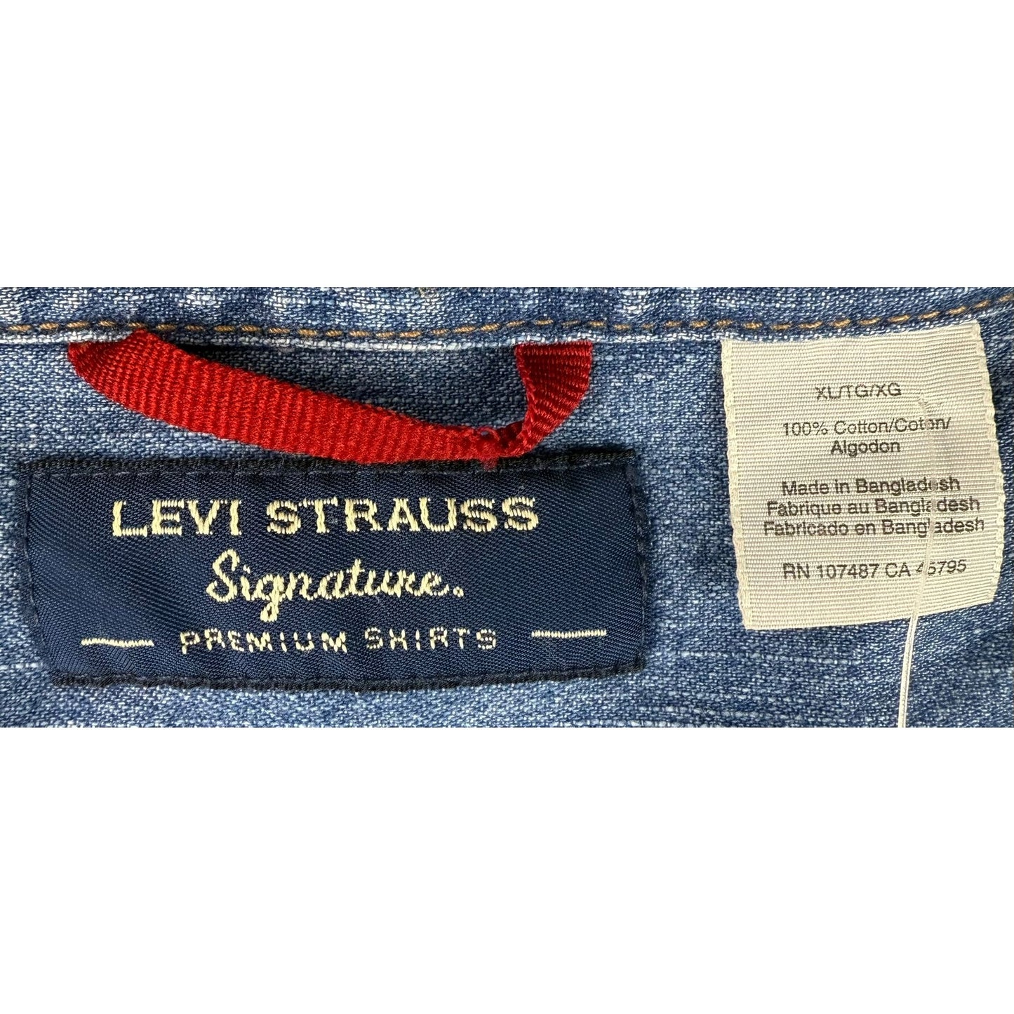 VTG Levi Strauss Signature Denim Shirt Men XL Long Sleeve Two Pocket Bangladesh
