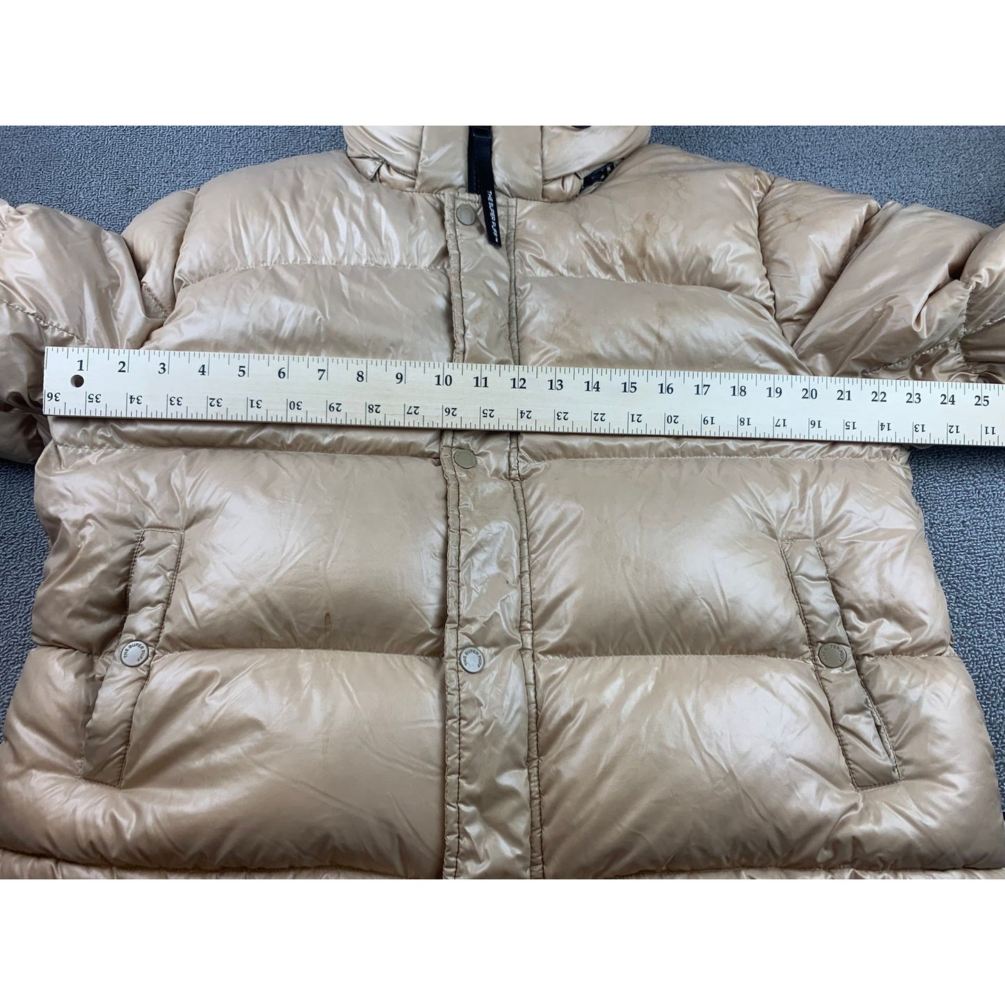 Aritzia The Super Puff Womens Large Tan Hooded Quilted Puffer Down Coat
