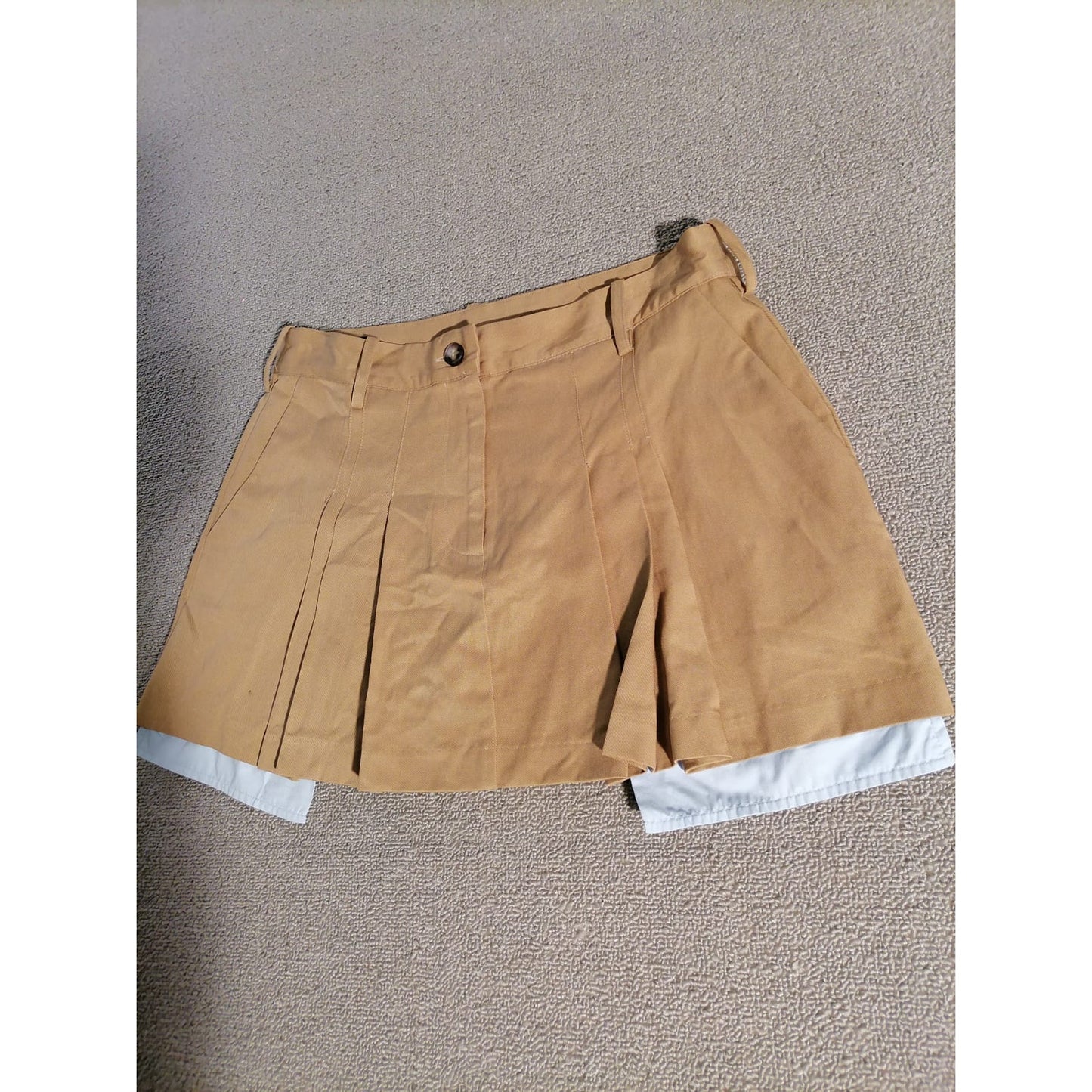 ZARA Medium Female Brown Tan Pleated Skirt with White Layered Hemline Stylish