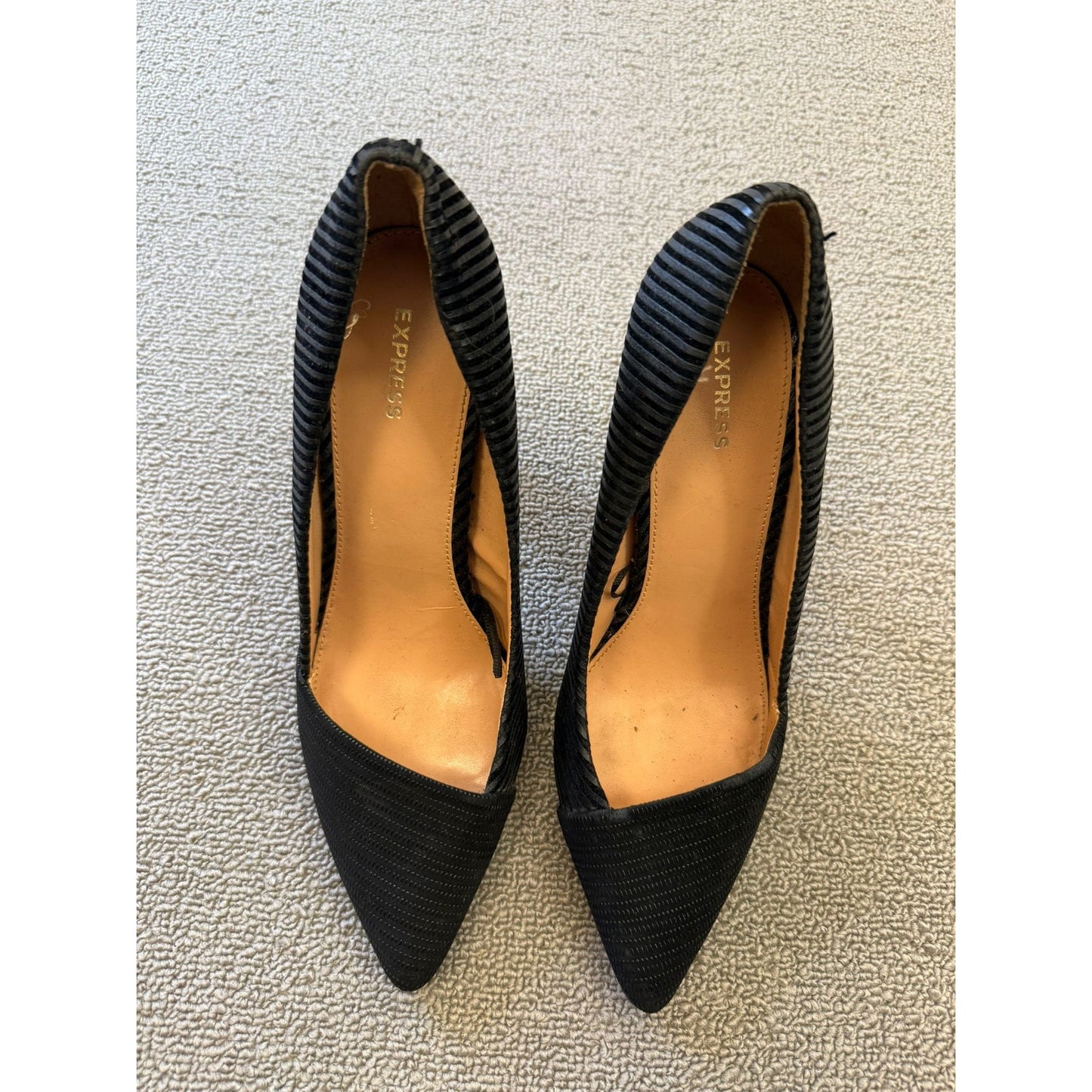 EXPRESS Women's Size 8 Black Ribbed Pointed Toe D'Orsay Stiletto Heels