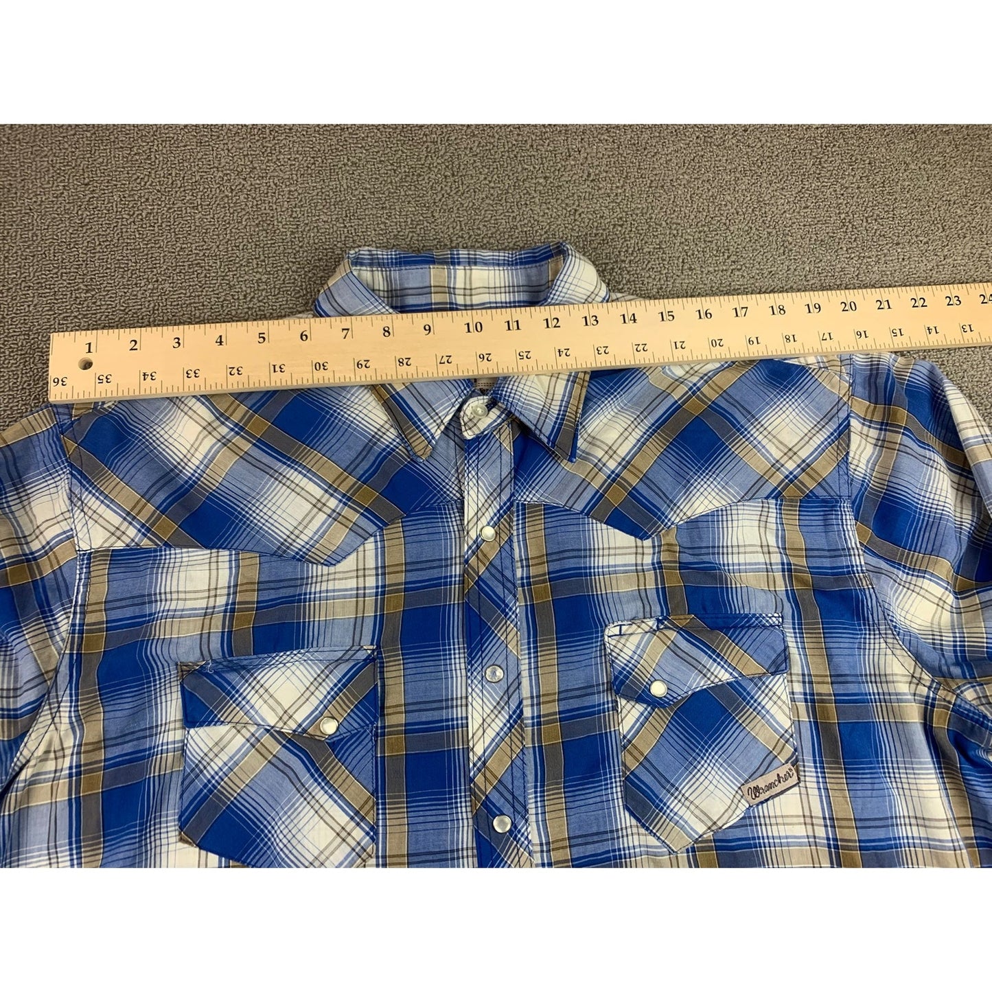 Wrangler Wrancher Pearl Snap Western Shirt Men's XLT Blue Plaid Cowboy