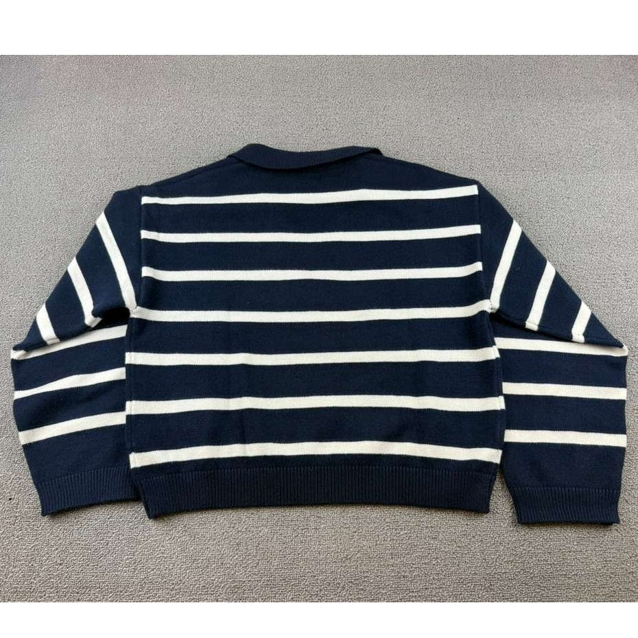 Cotton On Lux Collared Polo Sweater Women S Navy White Stripe Cropped Preppy