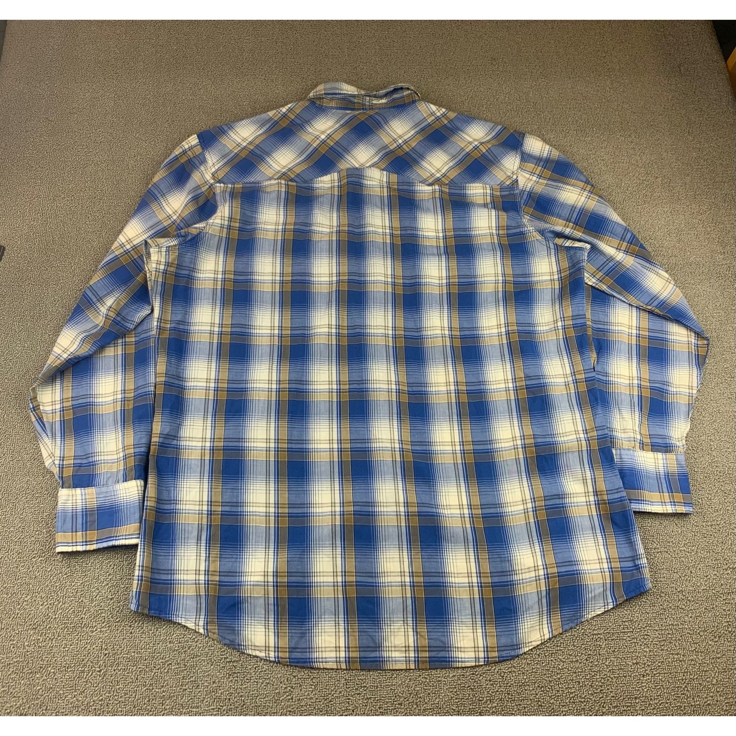 Wrangler Wrancher Pearl Snap Western Shirt Men's XLT Blue Plaid Cowboy
