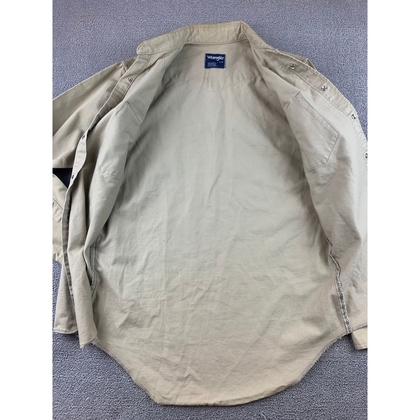 Wrangler Western Snap Shirt Mens 15 34 Khaki Beige Pearl Long Sleeve Regular Fit