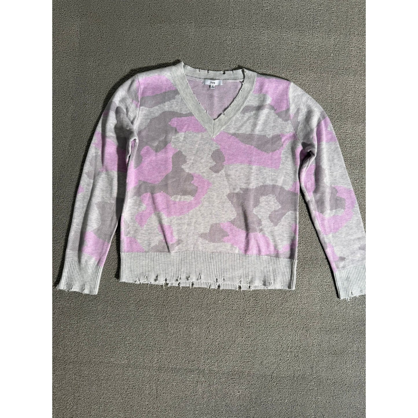 Fate Light Purple Camo Distressed V‑neck Sweater Women S Casual Grunge