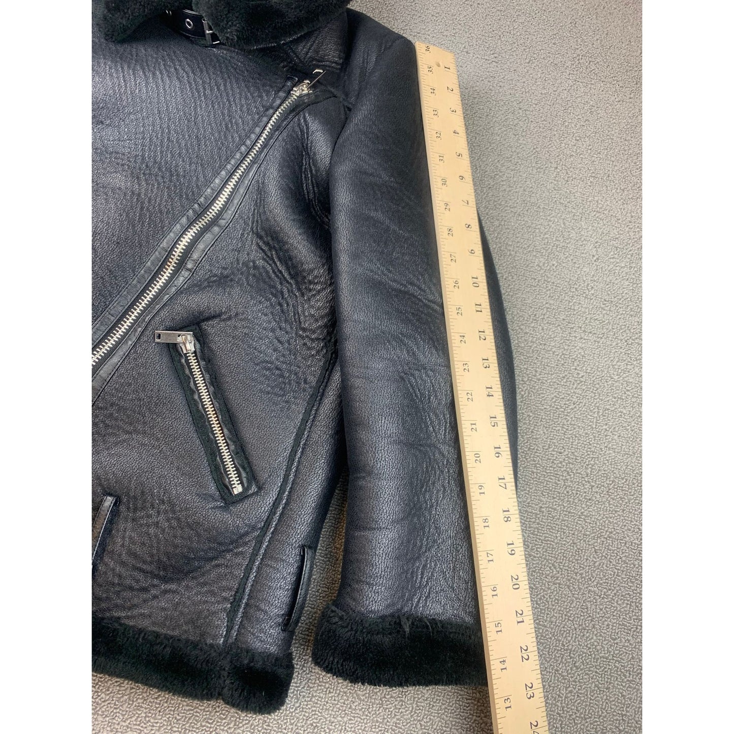 Zara Women's Small Black Faux Fur Aviator Jacket