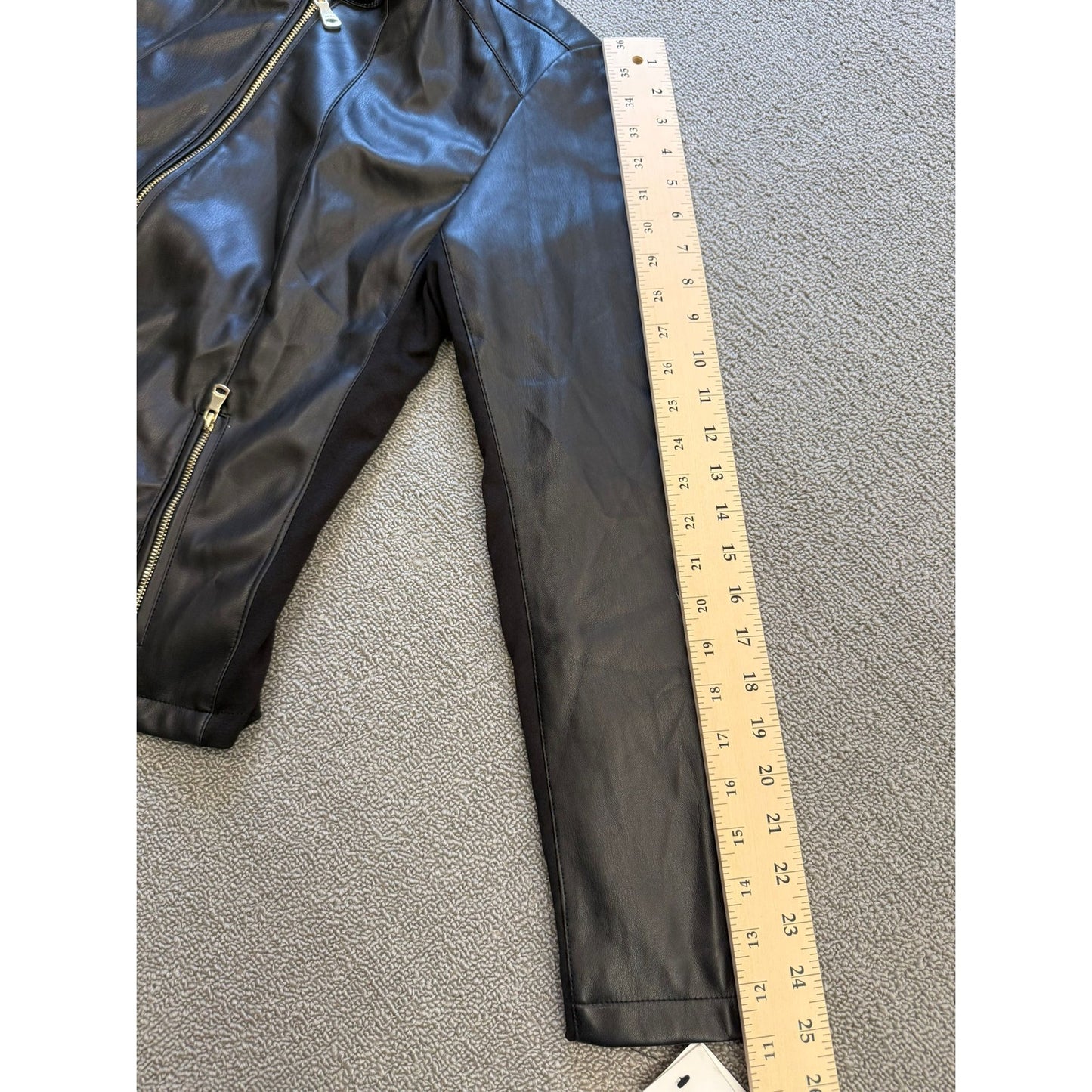 Calvin Klein Womens Large Black Faux Leather Biker Jacket Gold Zippers