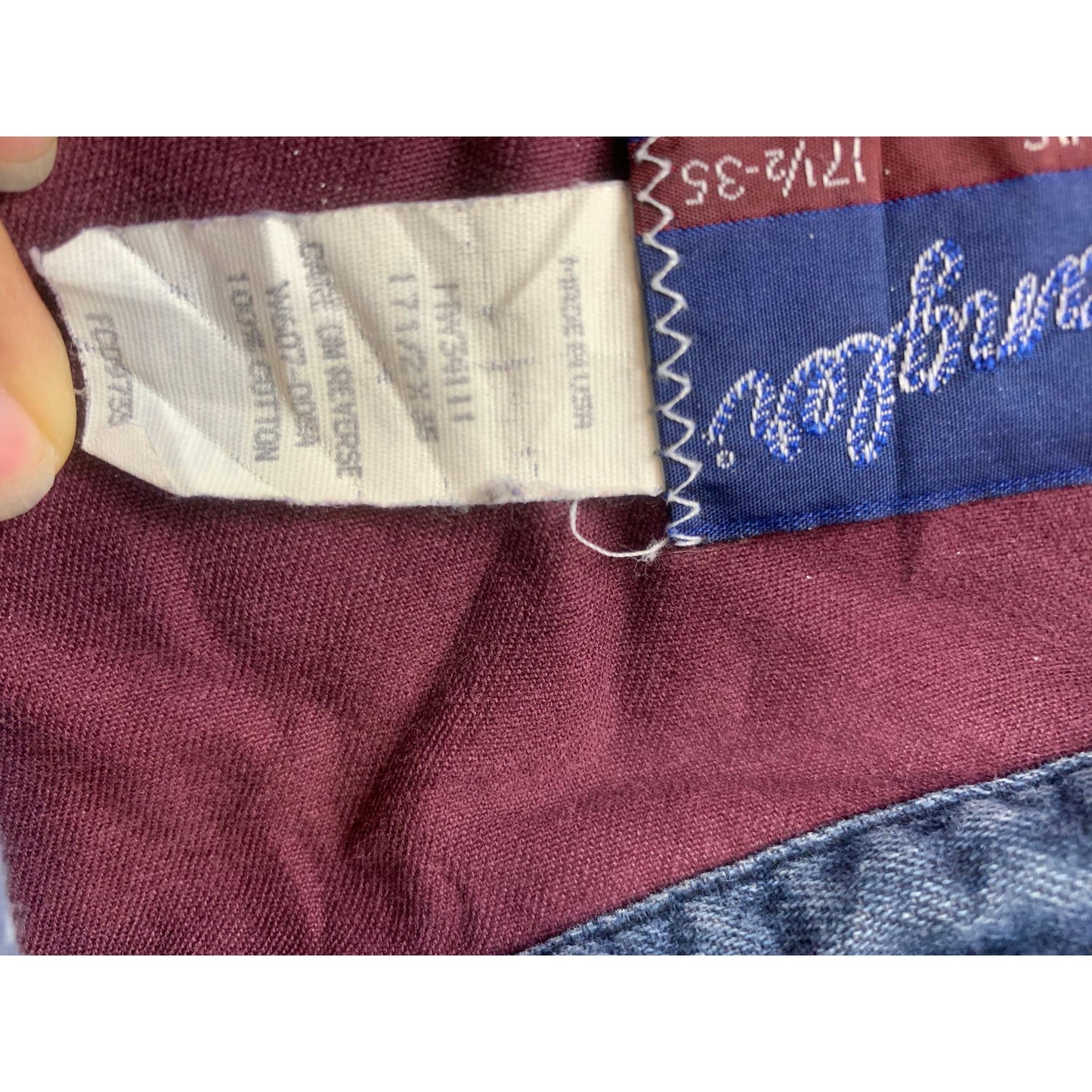 Vintage Wrangler Men 17 1/2 -35 Maroon Denim X-Long Tails Shirt USA Made