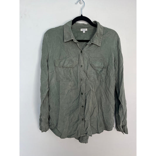 Splendid Button Down Shirt Women Medium Green Long Sleeve Casual Utility