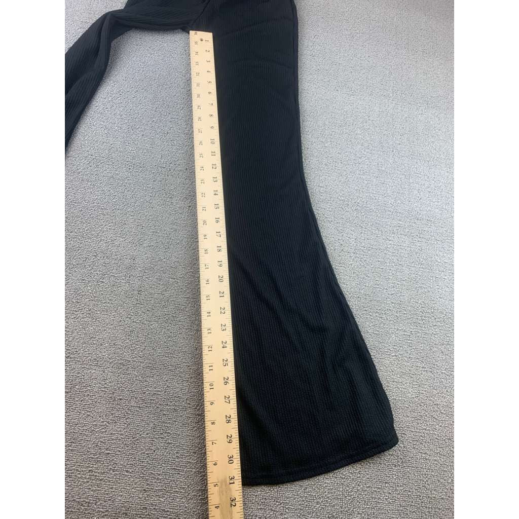 Nasty Gal Collection Ribbed Flared Knit Pants Women 4 Black High Waist Pull On