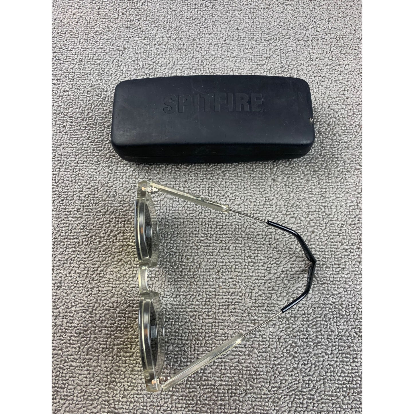 Spitfire England Unisex Silver Clear Black Round Retro Sunglasses With Case