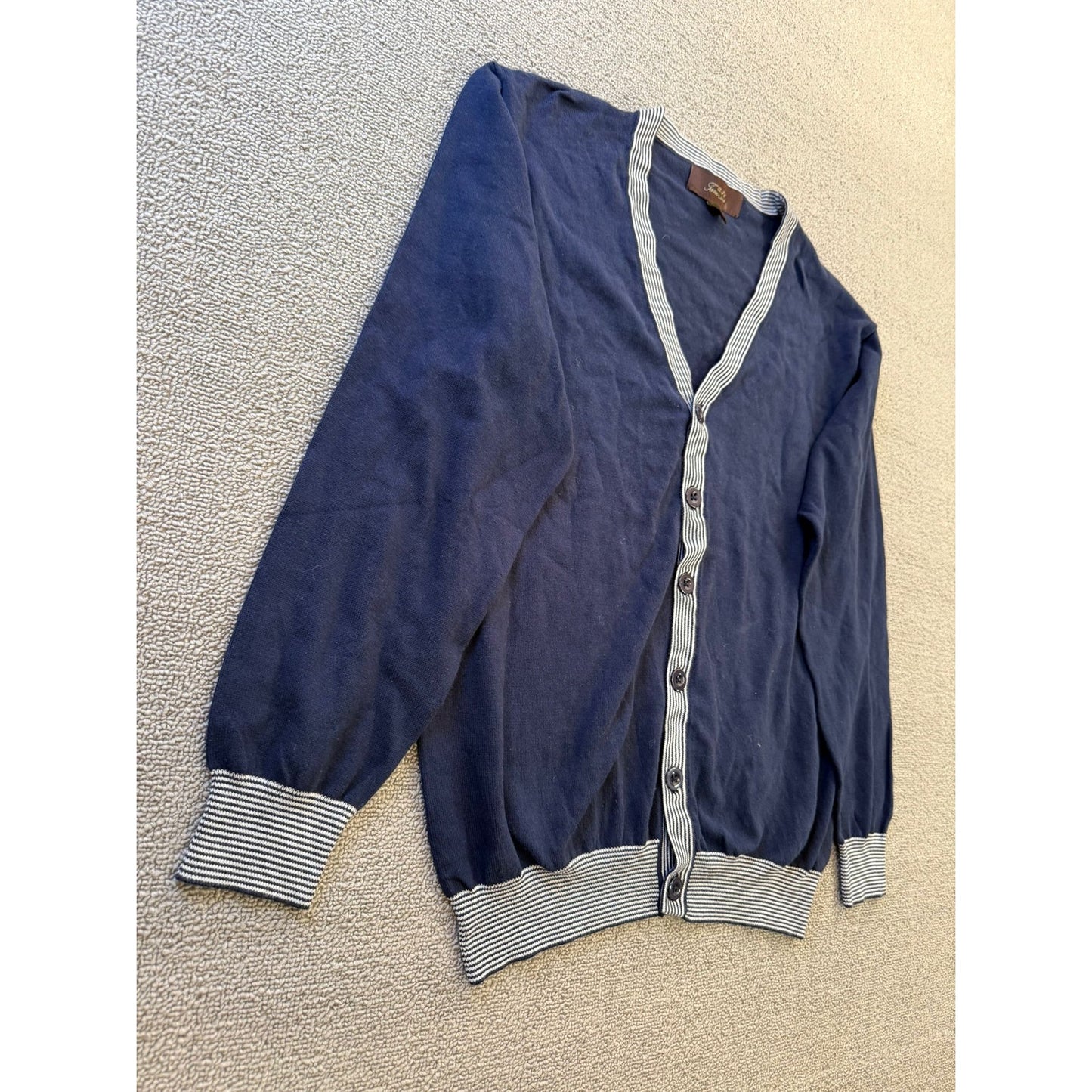 Tasso Elba Large Mens Navy Supima Cotton Striped Cardigan