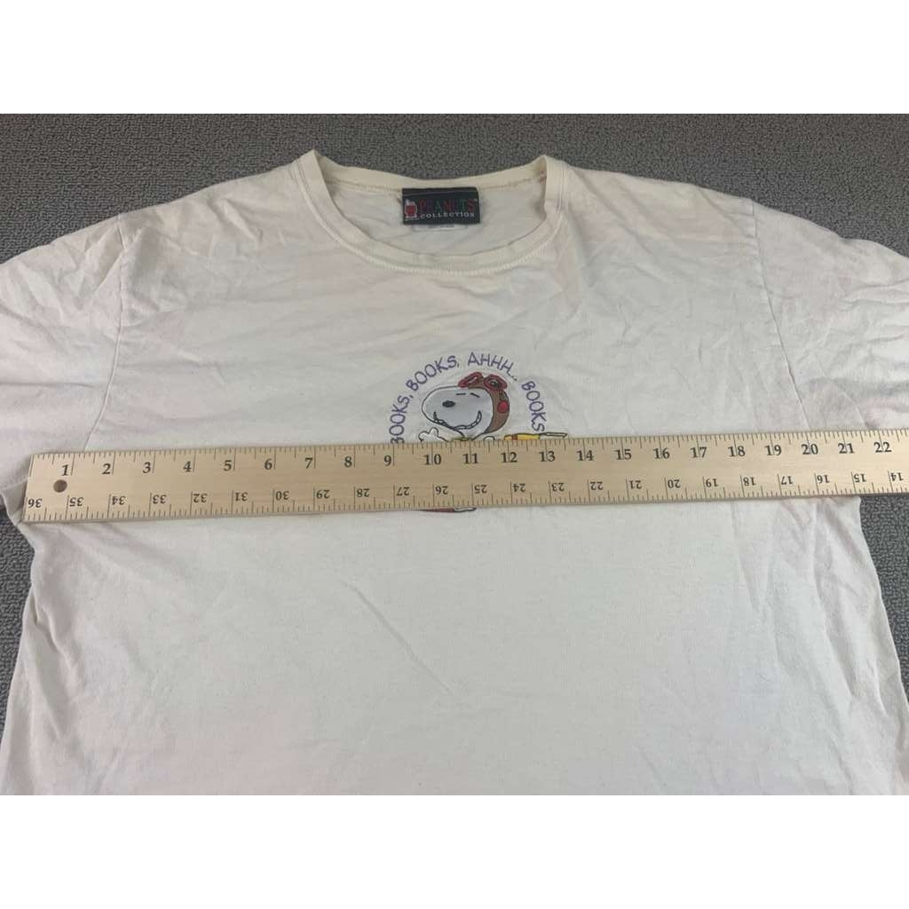 Vintage Peanuts Collection Large White T Shirt Embroidered Snoopy Books Graphic