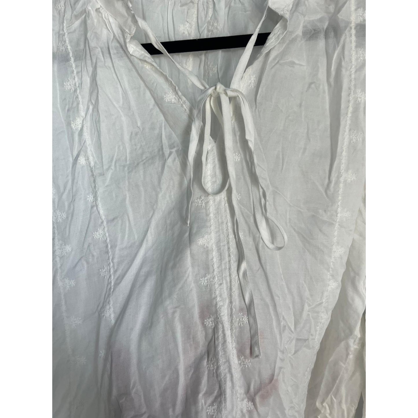 MNG White Blouse Women 8 Sheer Long Sleeve Ruffle Collar Tie Neck Lightweight