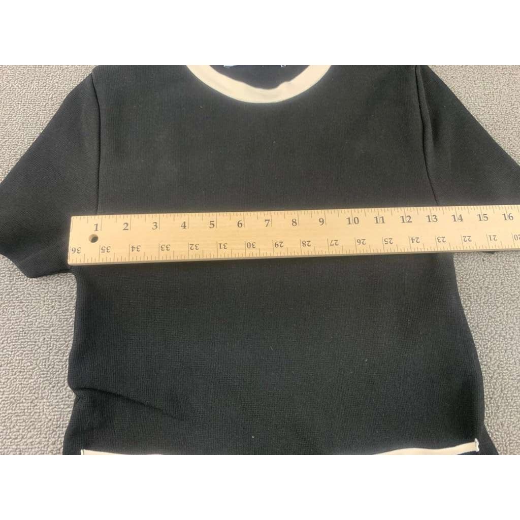 Zara Women XS Black Short Knit Pleated Dress Contrast Trim Pockets Gold Buttons