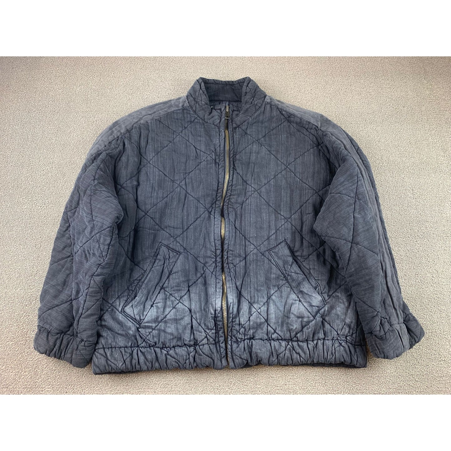 Vintage Havana Women M Dark Gray Washed Quilted Puffer Jacket Full Zip