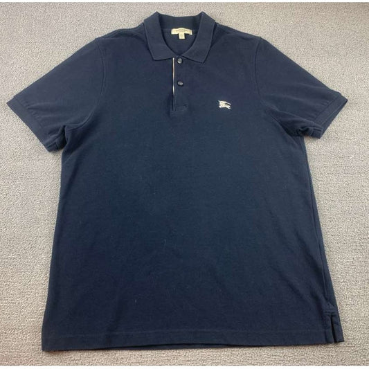 Y2K Burberry London Men's Large Navy Polo Shirt Nova Check Preppy Collared Golf