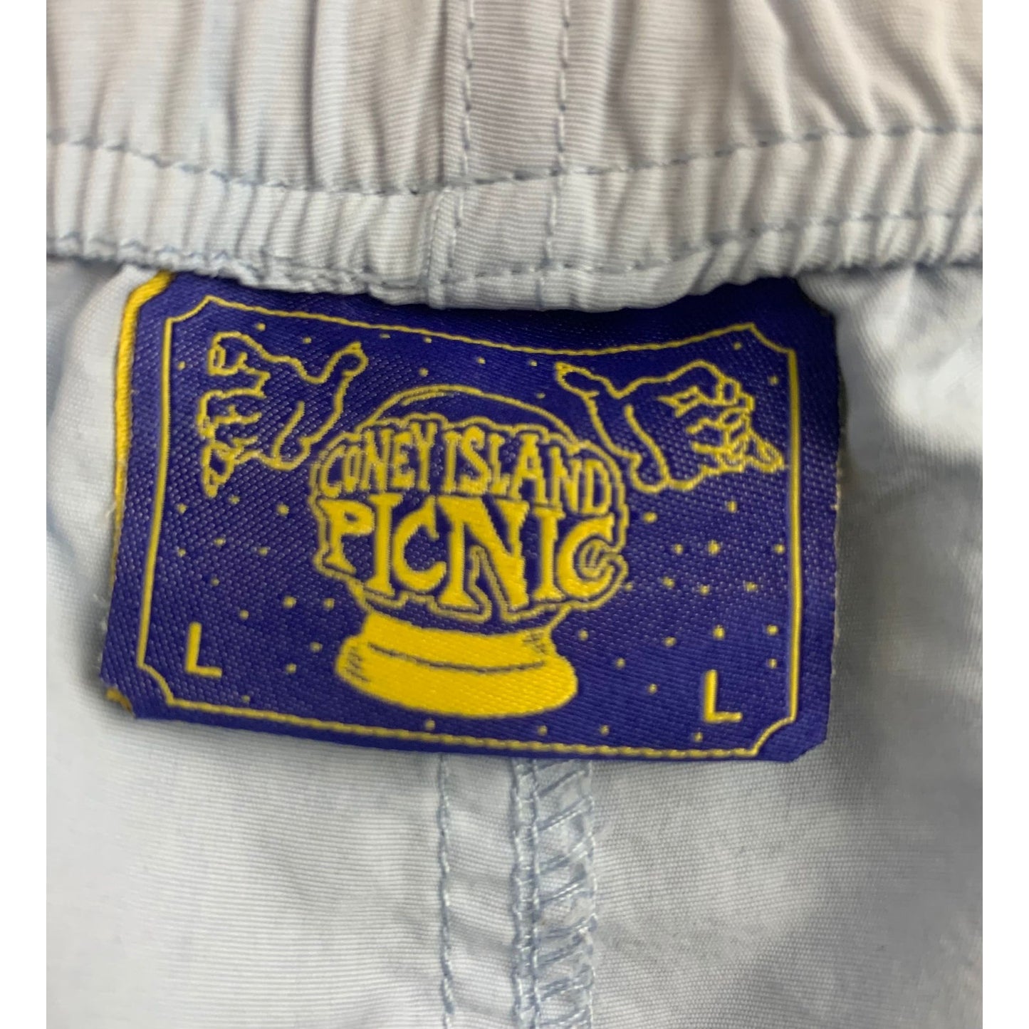 Coney Island Picnic LET'S PEACE IT TOGETHER Nylon Blue Shorts - Size Large