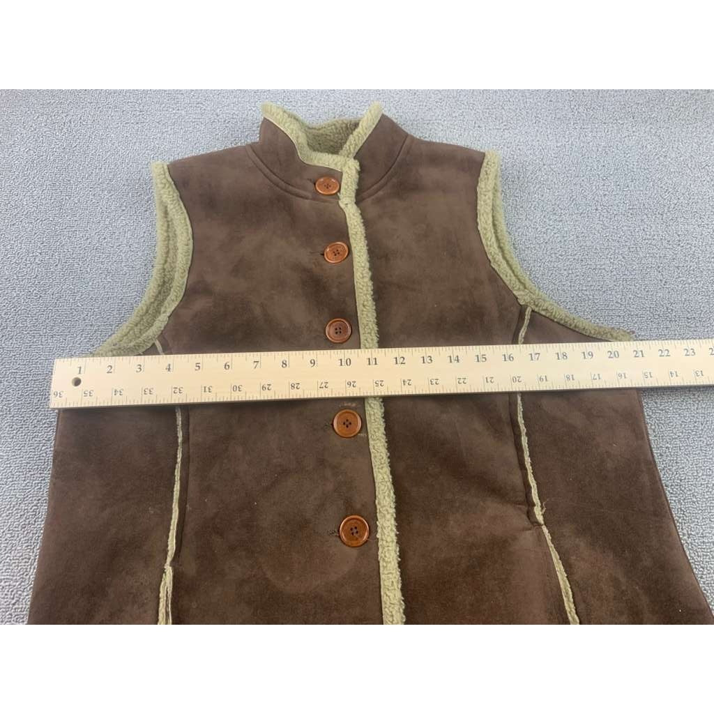 Boden Vest Women Large Faux Suede Shearling Lined Button Closure Brown