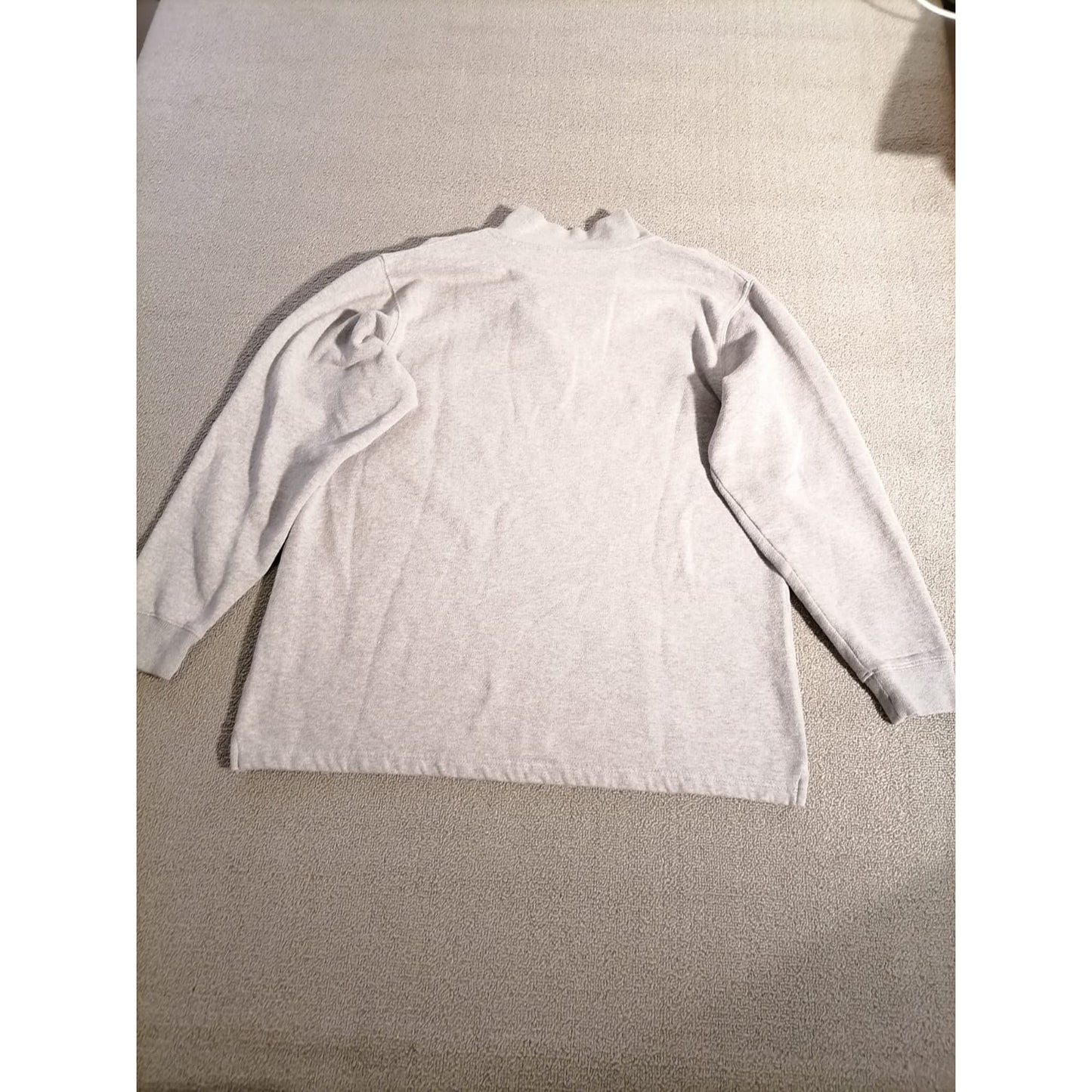 Reebok Large Male Grey Striped Quarter Zip Cotton Blend Pullover Sweatshirt