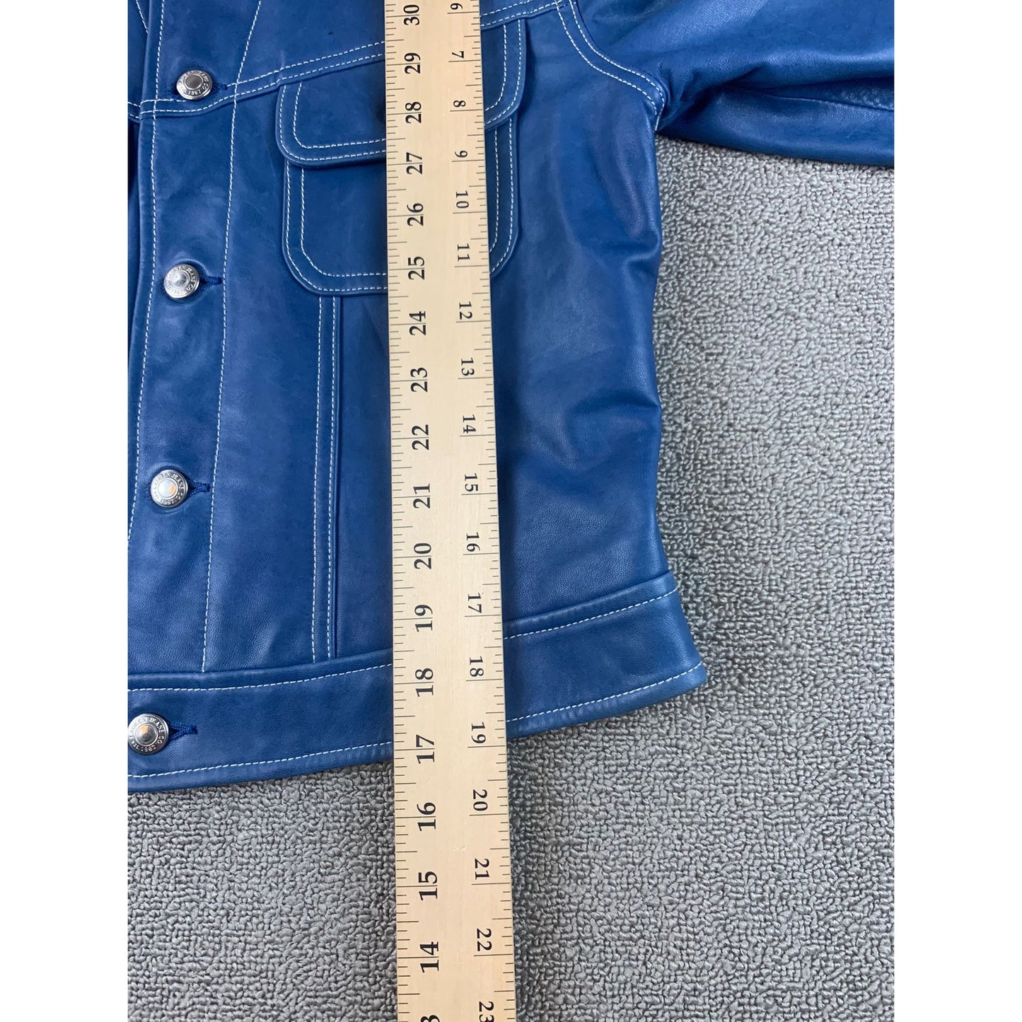 Y2K Lauren Ralph Lauren Women's Medium Blue 100% Leather Trucker Jacket