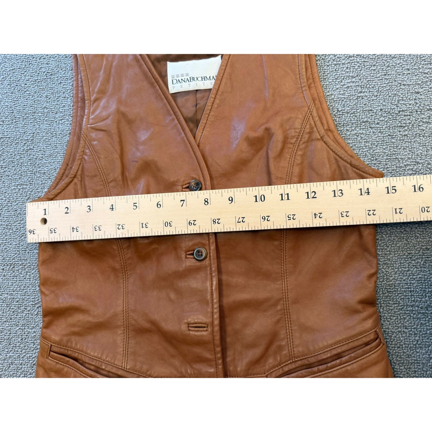 Dana Buchman 100% Leather Vest Women 2 Petite Brown Button Closure