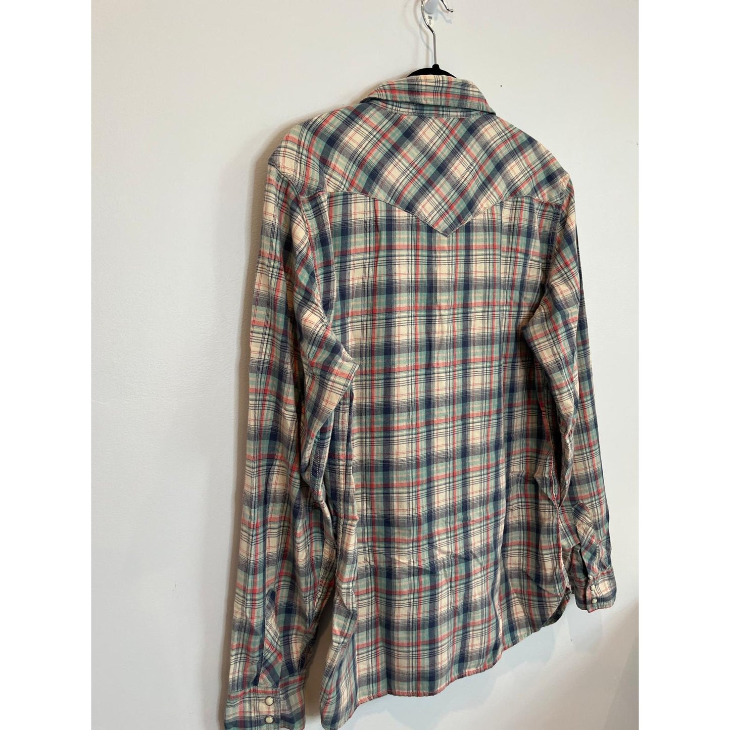 Levi's Plaid Western Shirt Men M Red Green Pearl Snap Vintage Style