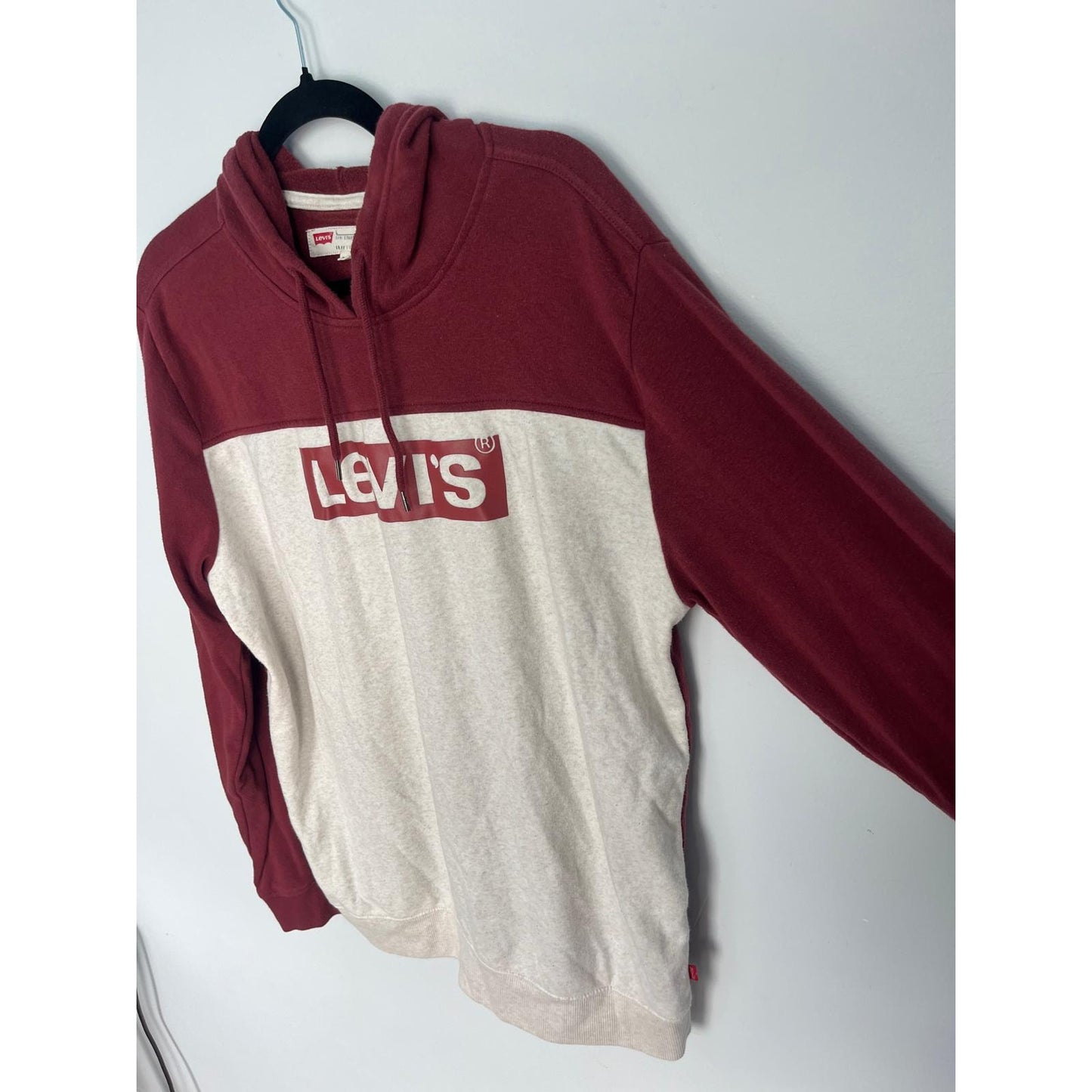 Levis Hoodie Sweatshirt Men Large Red Cream Colorblock Logo Pullover
