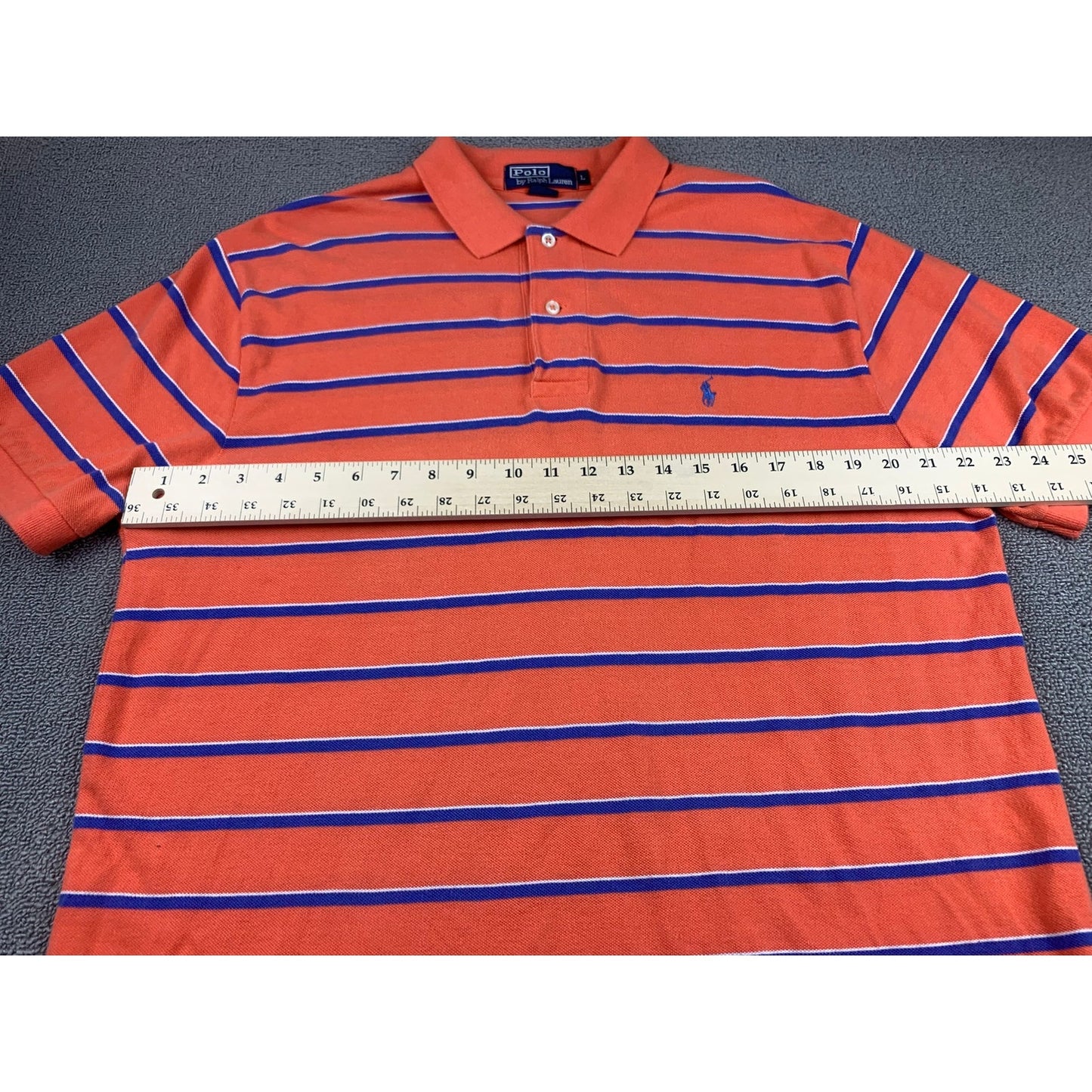 Polo By Ralph Lauren Men's L Orange Blue Striped Short Sleeve Polo Shirt