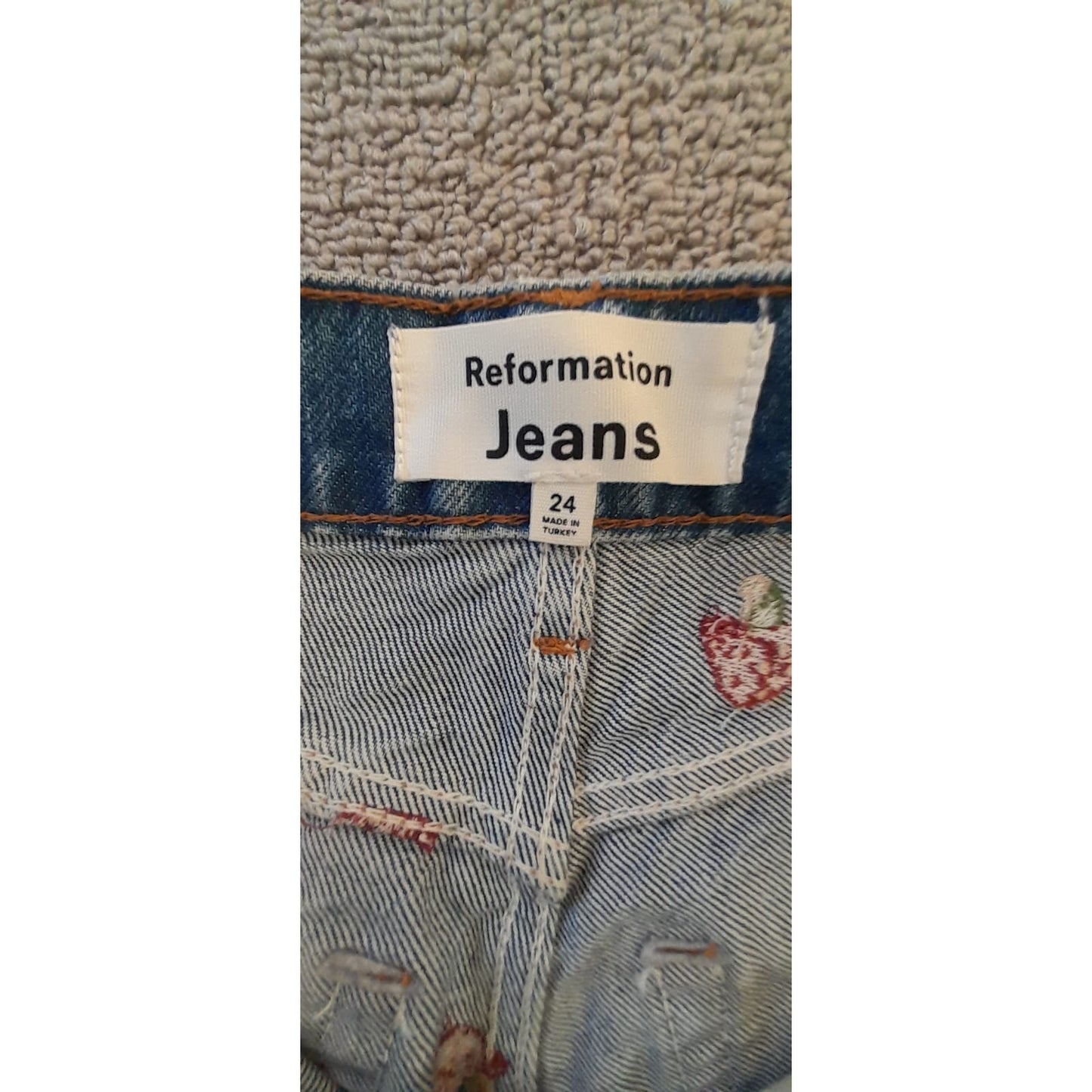 Reformation Jeans Womens 24 Blue Mushroom Print Straight Leg Denim