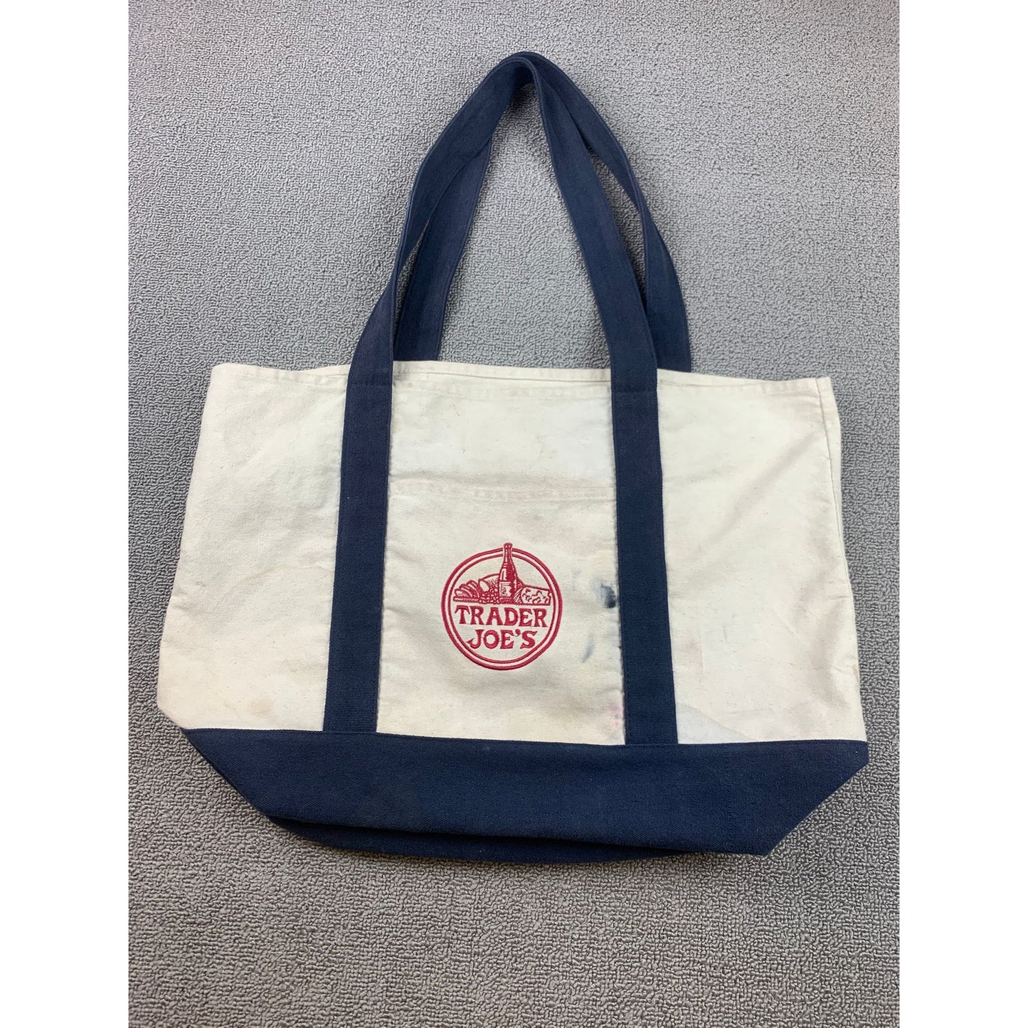 Trader Joe's Women One Size Blue And White Canvas Tote Bag Grocery Bag
