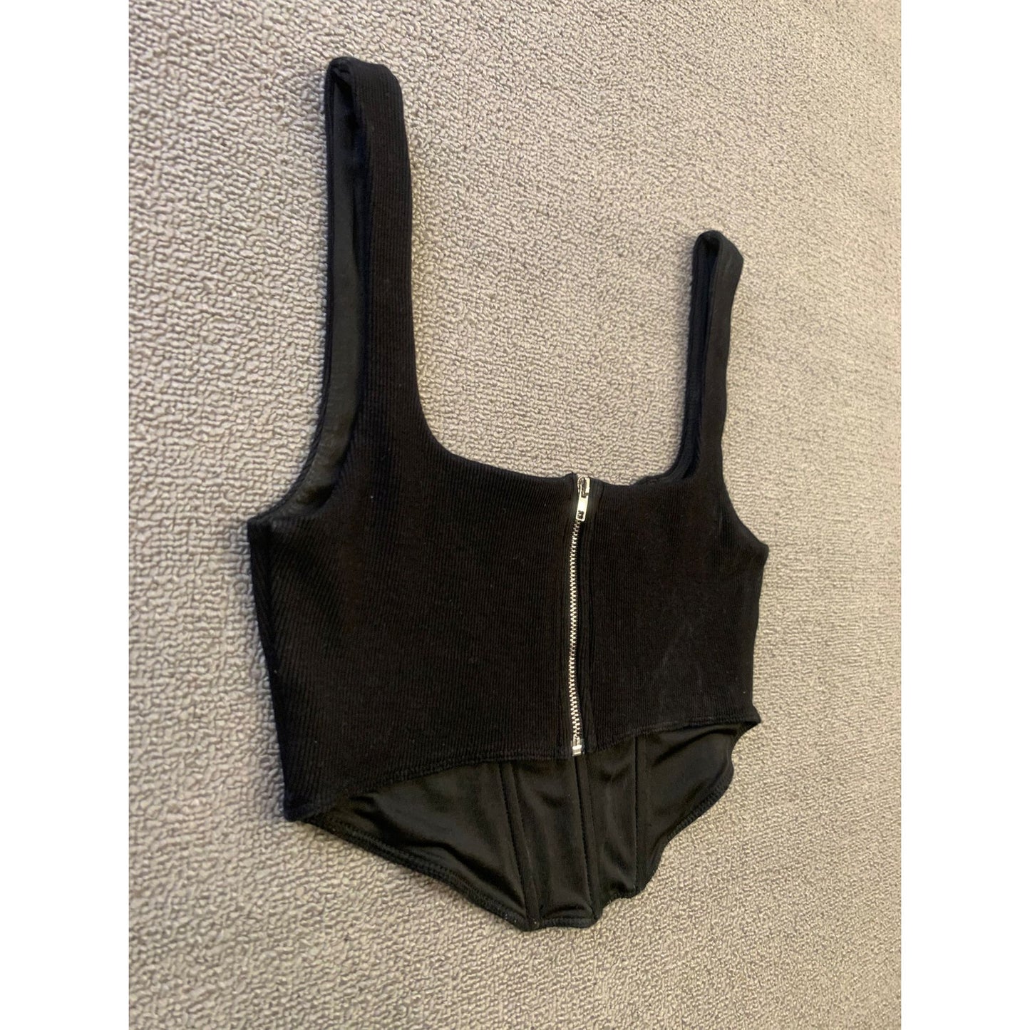 Princess Polly US 6 Women's Black Ribbed Square Corset Neck Tank Top