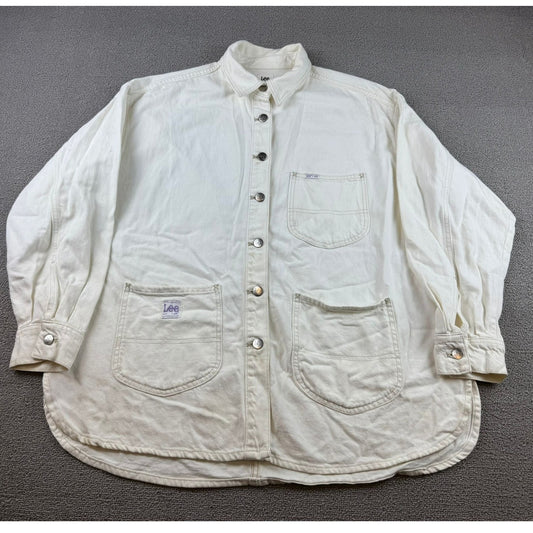 Lee x H&M Men’s Ecru Denim Chore Shirt Jacket Size M Workwear Overshirt Pockets