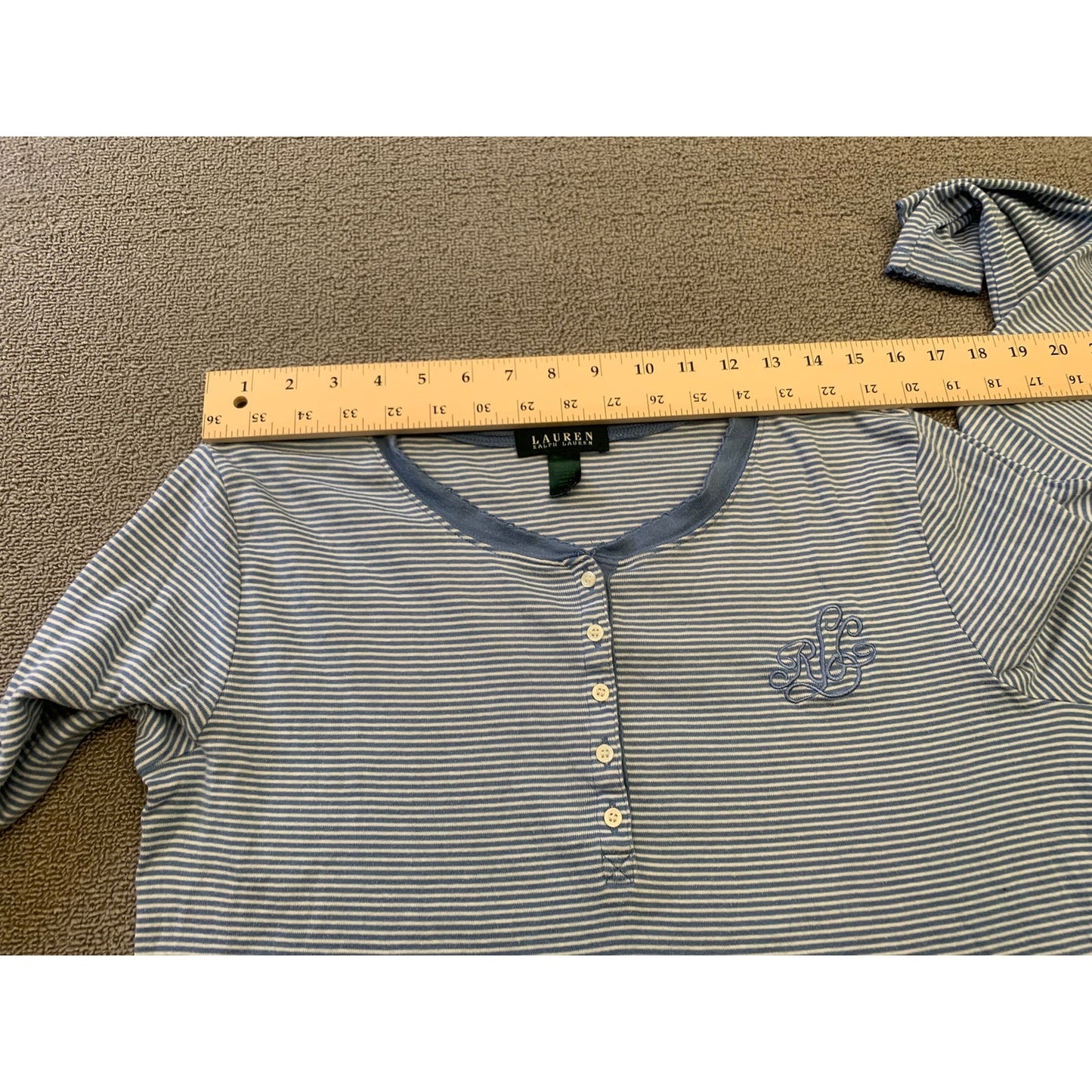 Lauren Ralph Lauren Women's Large Blue Striped Cotton Long Sleeve Loungewear