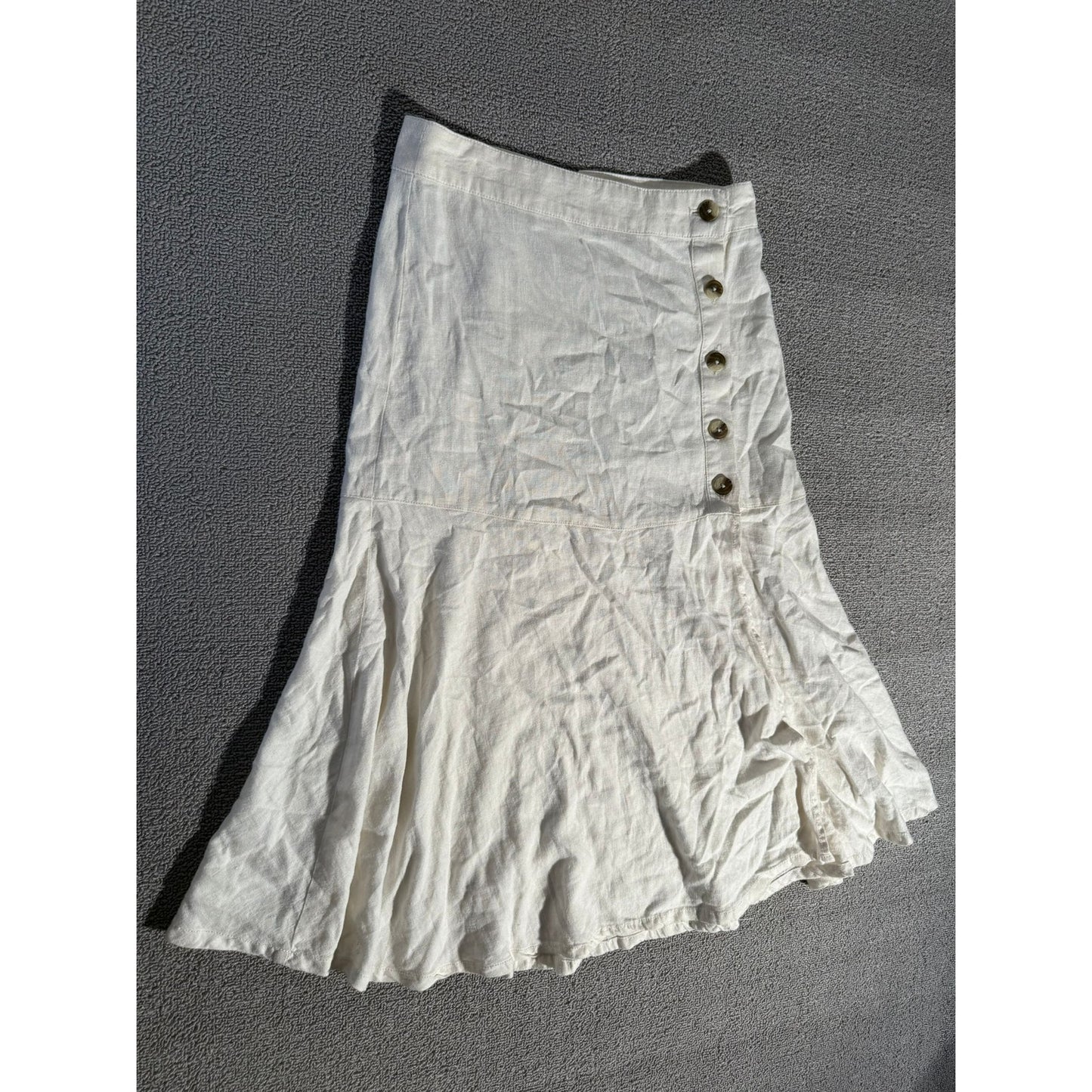 Free People linen button-front flounce skirt white 0 boho summer