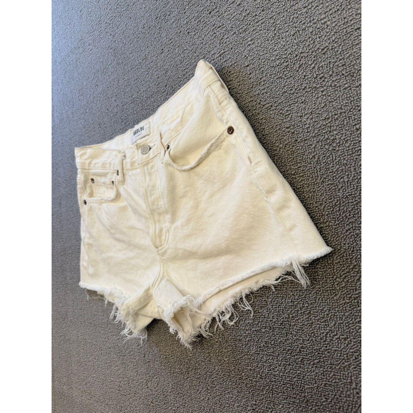 AGOLDE Los Angeles Women's Size 25 White Denim Shorts High Rise Cutoff