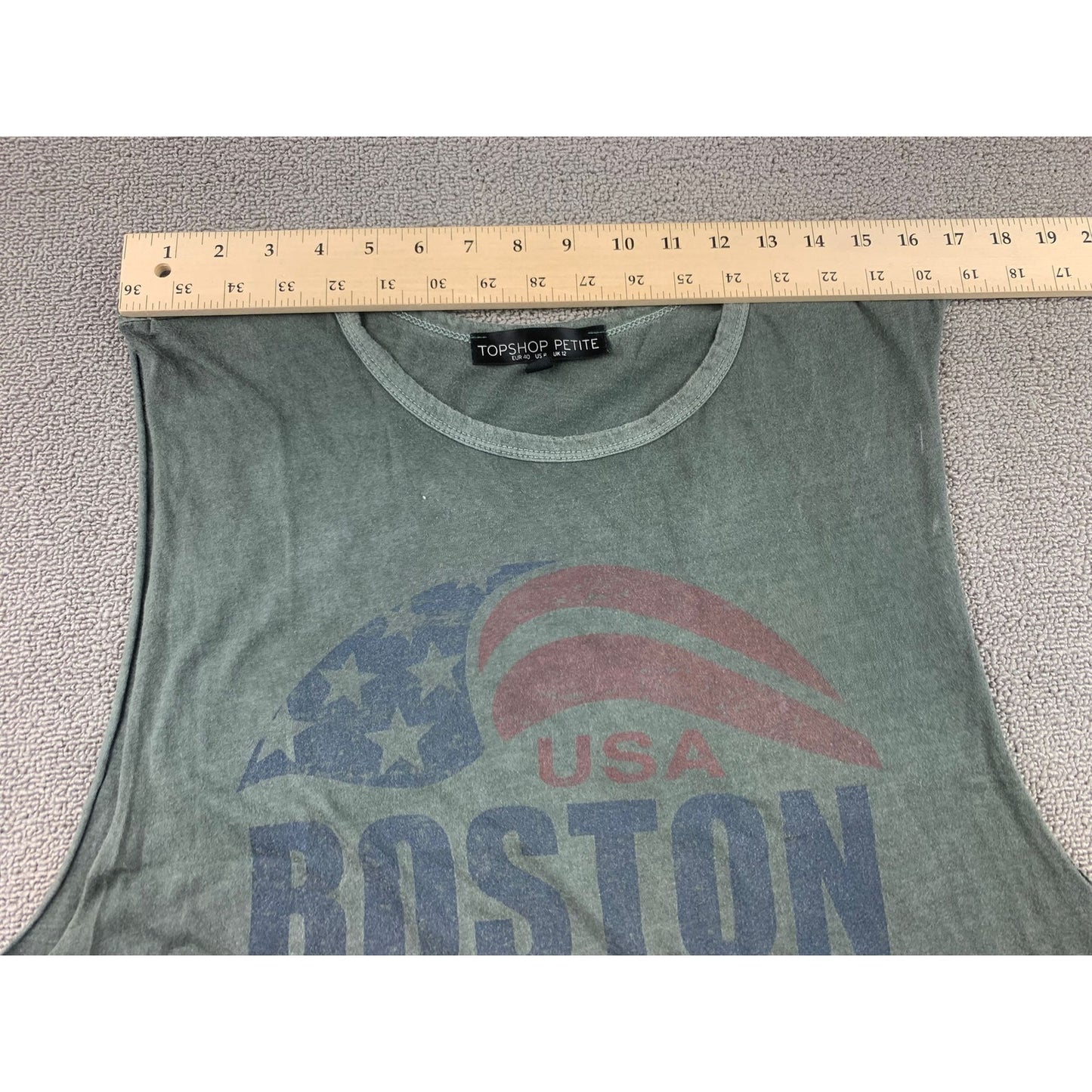 Topshop Petite Tank Top Women US 8 Boston USA 1980 Graphic Sleeveless Green