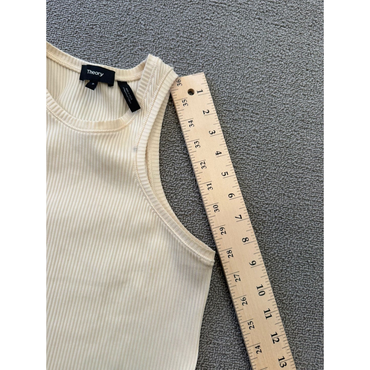 Theory Women's Small Petite Cream White Ribbed Tank Top Samek Belsay Sleeveless