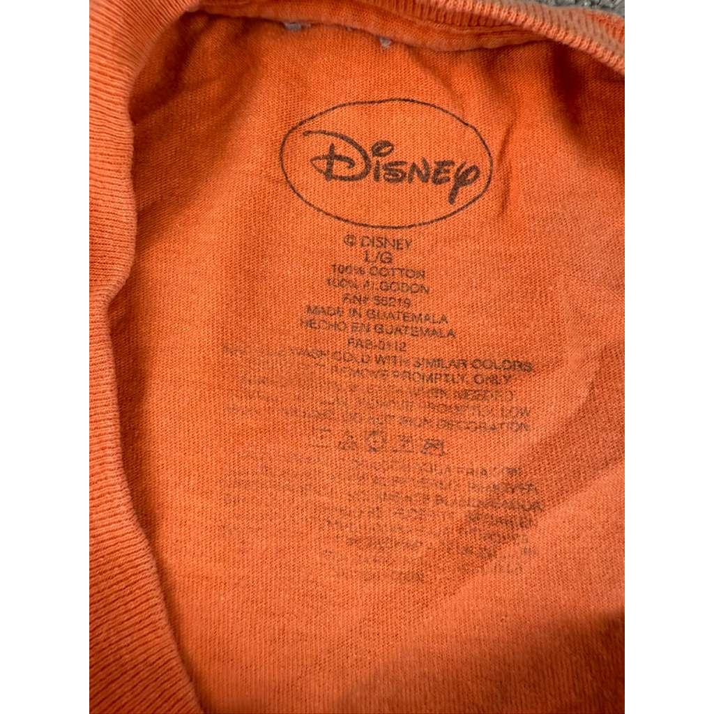 Disney T Shirt Men L Orange Mickey Mouse Graphic Short Sleeve Cotton Crewneck