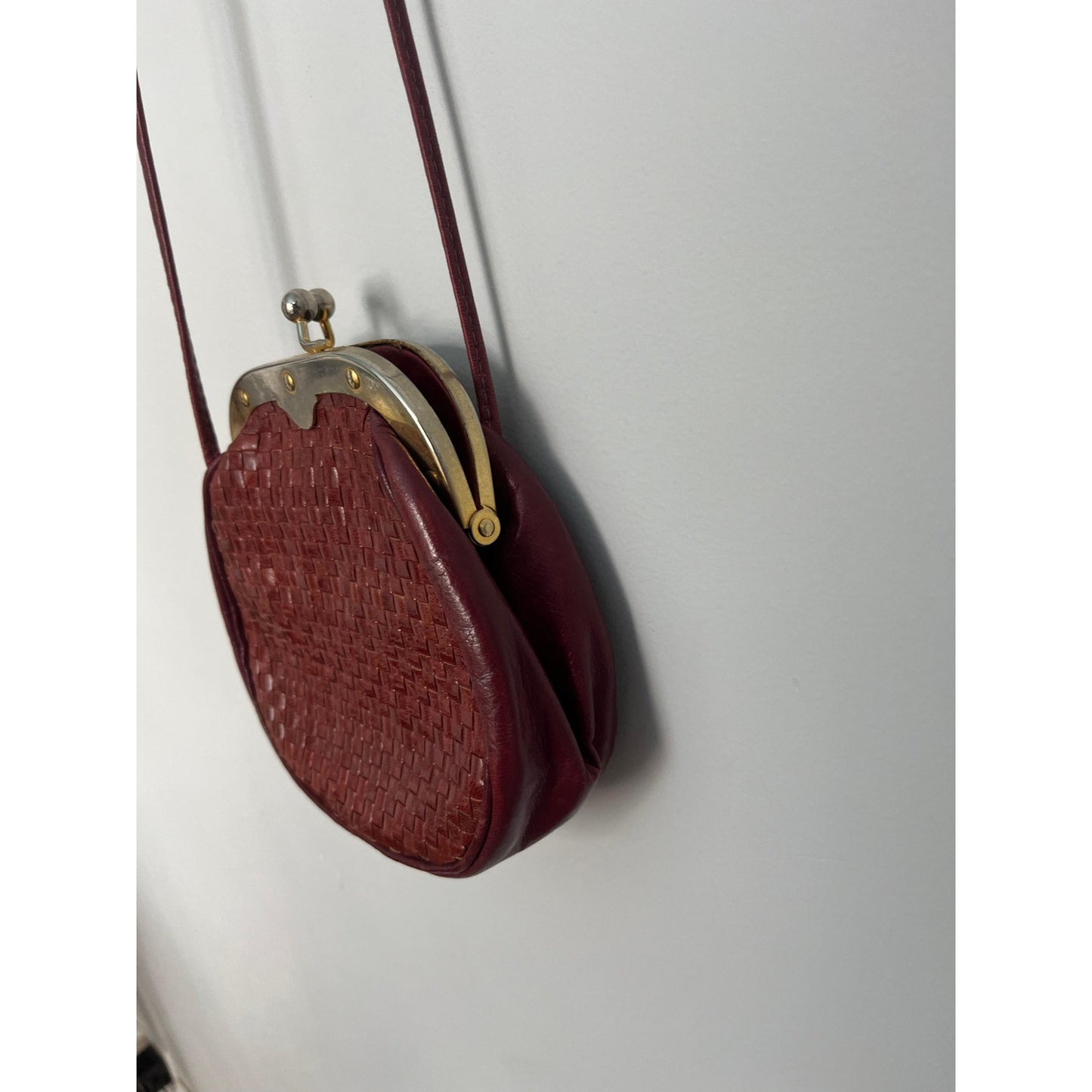 Vintage Woven Crossbody Purse Women One Size Brown Leather Clasp Closure
