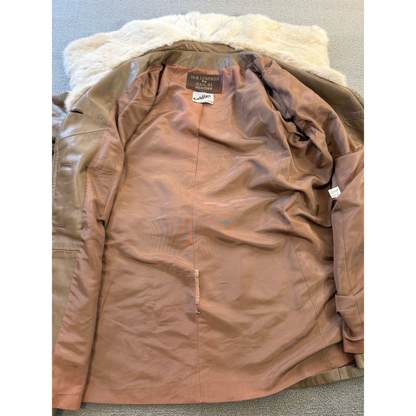 24K LEATHER Vintage Women's Beige Fur Collar Coat Jacket Vintage Retro Style